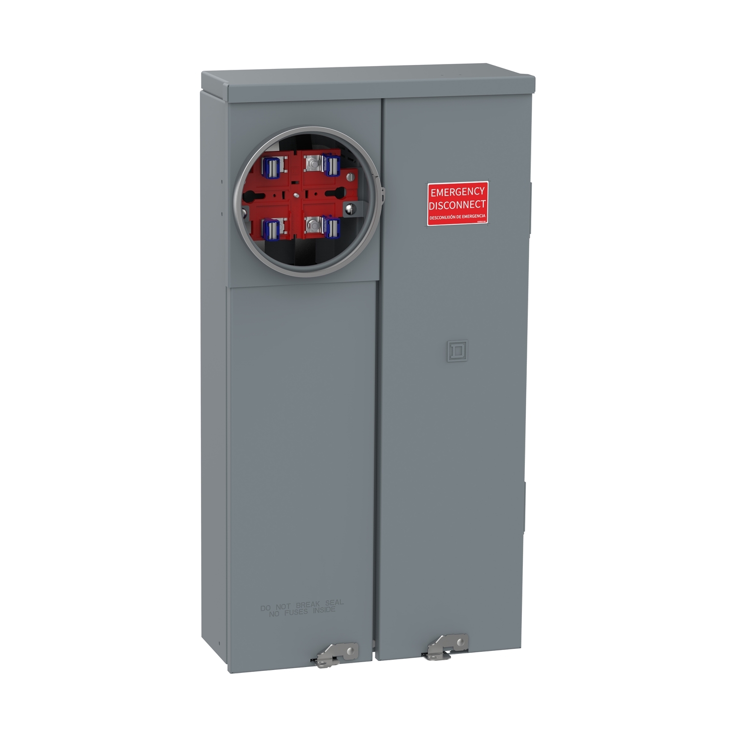 Meter main, QO, CSED, ring type, underground, 8 space, 16 circuit, 100A, surface, solar ready, no bypass