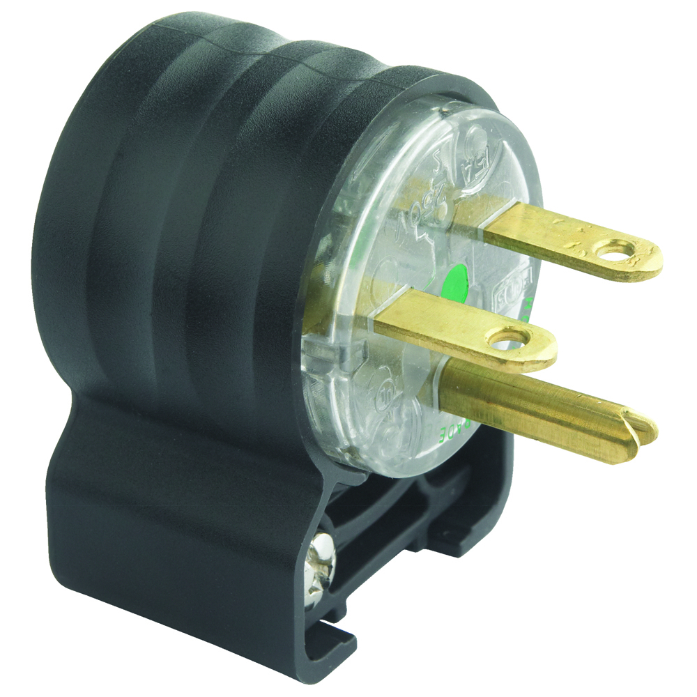 PS5466HGAN Extra Hard Use Straight Blade Plug, 250 V AC, 20 A, 2 Poles, 3 Wires, Black/White