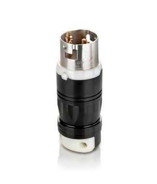 CS6365C Grounding Locking Plug, 125/250 V AC, 50 A, 3 Poles, 4 Wires, Black/White