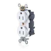 MT562-SW Lev-Lok 1-Phase Duplex Heavy Duty Tamper Resistant Straight Blade Receptacle, 125 V AC, 15 A, 2 Poles, 3 Wires, White