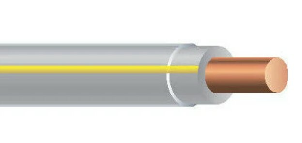 THHN Wire, 12 AWG, Gray/Yellow, Solid, Copper Conductor, 2500 Foot Reel