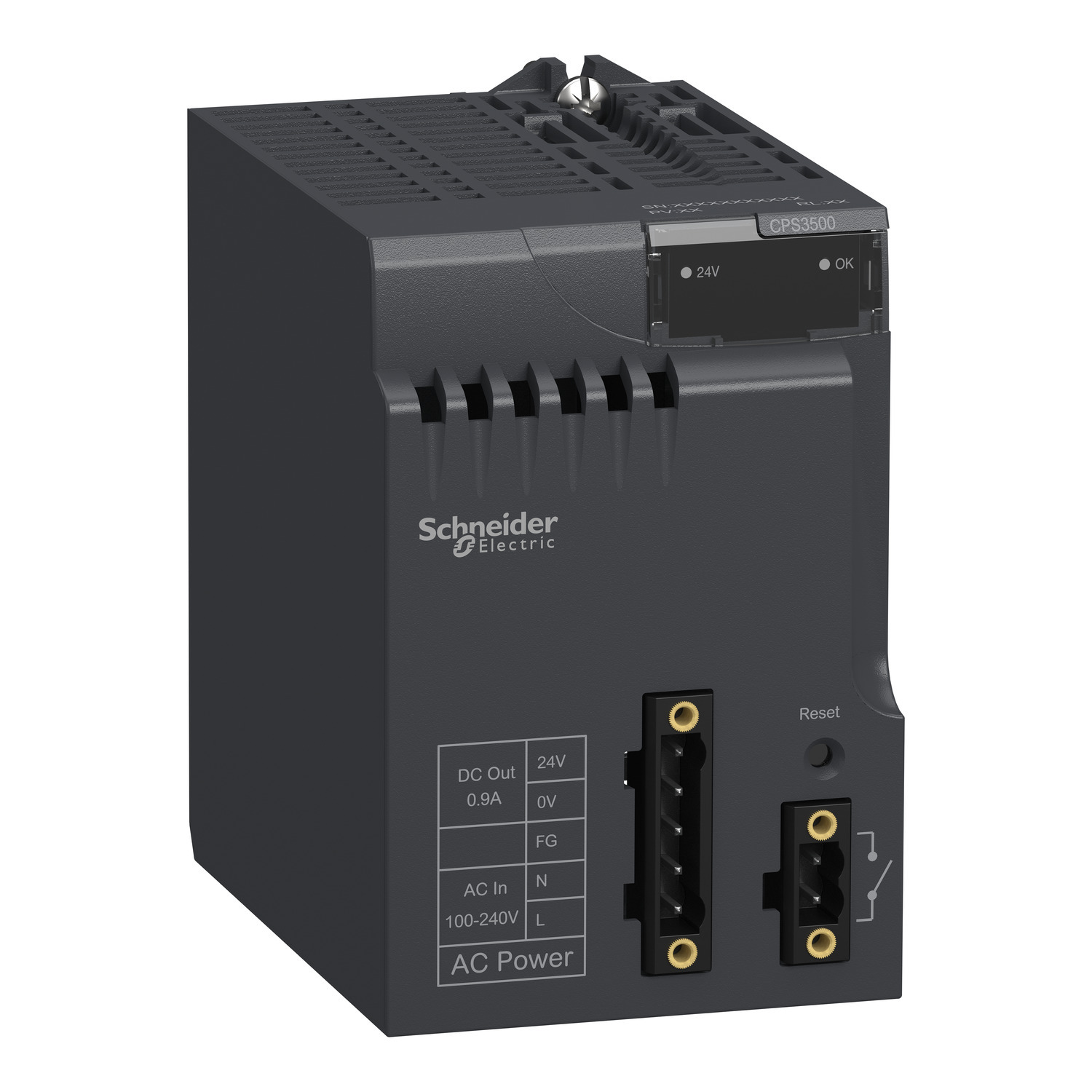 BMXCPS3500 Modicon High Power Isolated PLC Power Supply Module, 115/240 V AC Input, 24 VDC Output, 0.52 A, 1.04 A Input, 0.9 A, 1.3 A, 4.5 A Output, 36 W