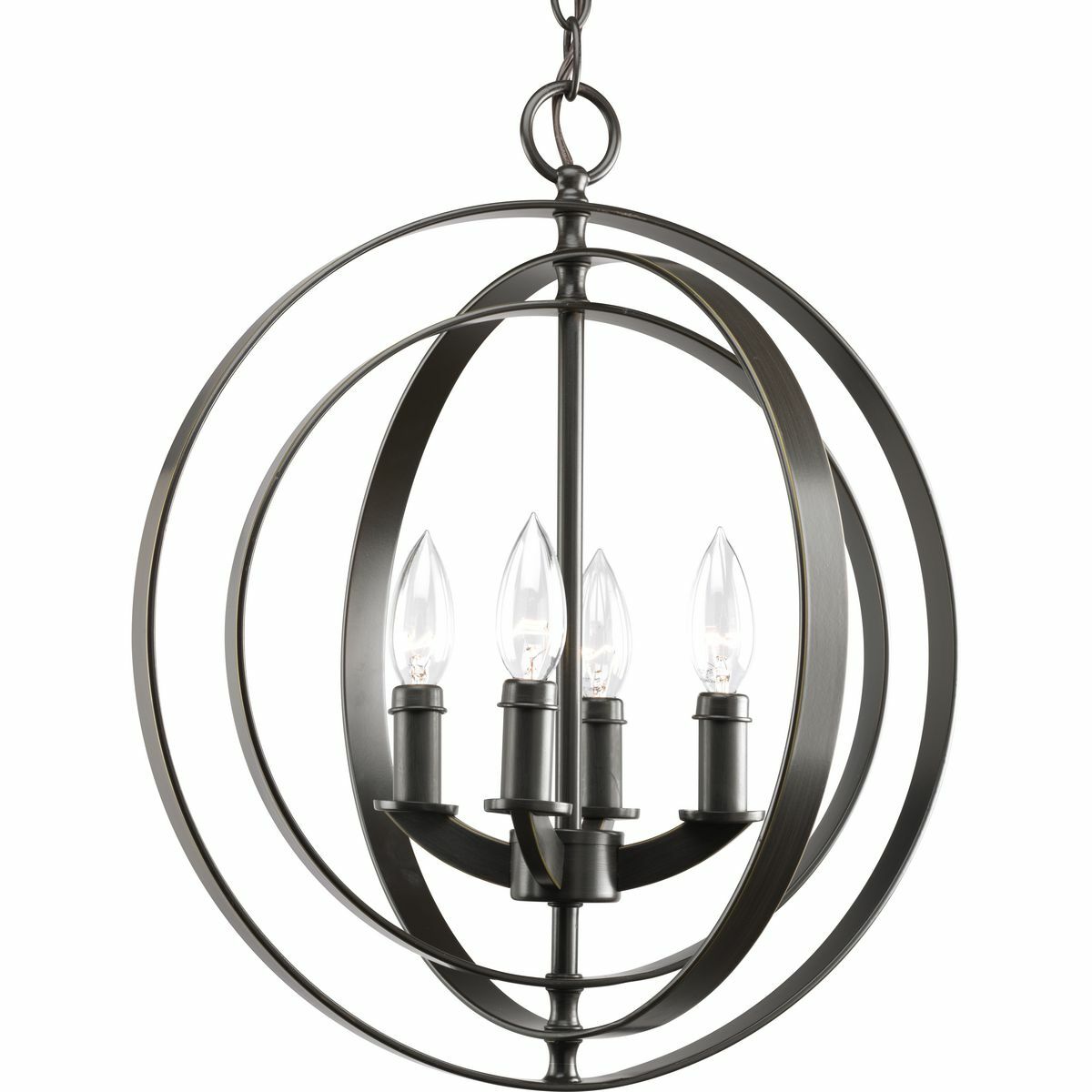 P3827-20 Equinox Pendant Light, (4) B10 Lamp, 120 V AC, Antique Bronze/Brown Painted Housing