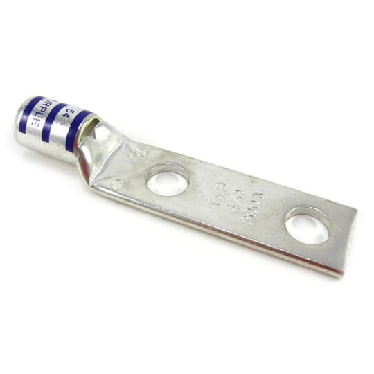 54212 Color-Keyed 54200 2-Hole Non-Insulated Compression Lug With Peep Hole, 4/0 AWG Copper Conductor, Die Code: 54, 3/8 in Stud, Copper