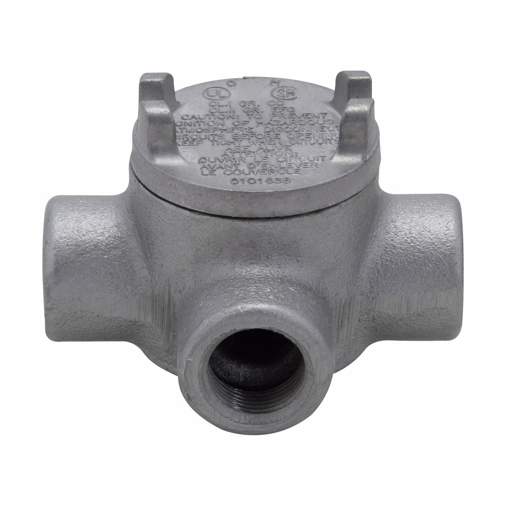GUAW24 Condulet Type TA Shape W Conduit Outlet Box With Cover, 3/4 in, 3 in Cover Opening, 13.5 cu-in Capacity, Natural
