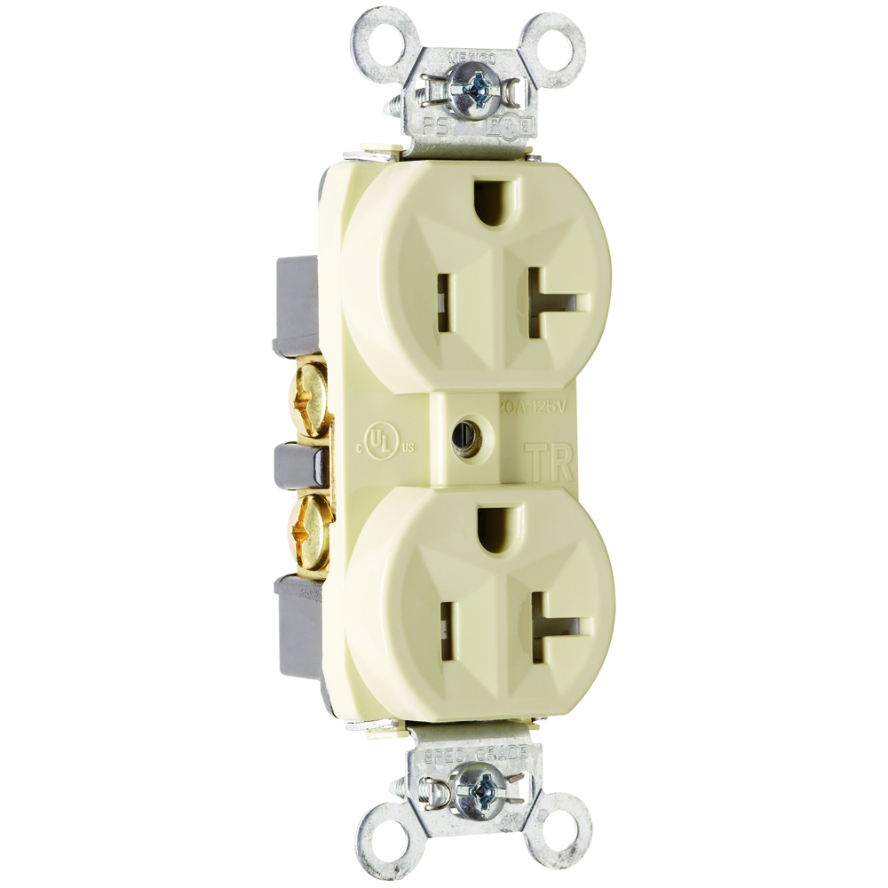 TR5362I 20 Amp 125V Construction Spec-Grade Duplex Receptacle, Back and Side Wire, Ivory