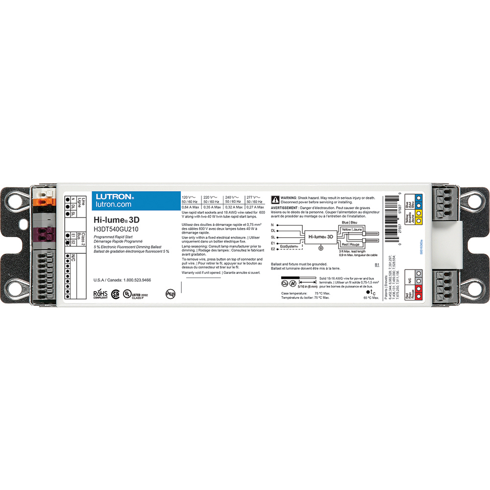 H3DT540GU210 Hi-Lume 3D 3-Wire G-Type Case Architectural Style Universal Dimming Ballast, T5 Lamp, 40 W Lamp, 120/240/277 VAC, Programmed/Rapid, 1 Ballast Factor
