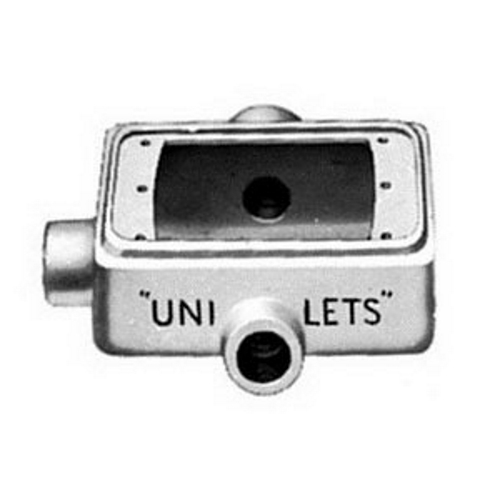 FDT-1-75 Unilets Type FDT Deep Heavy Duty Device Box With Internal Ground Screw, Malleable Iron, 25 cu-in Capacity, 1 Gangs, 3 Outlets, 3 Knockouts, 4.56 in H x 2.81 in W x 2.69 in D