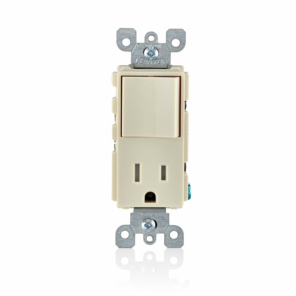 T5625-T Decora Plug Into Safety Tamper-Resistant Combination Receptacle Switch, 12/15 A, 120/125 V AC, 60 Hz, 1 Poles