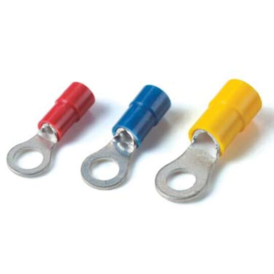 KV14-6R-M Spec-Kon Ring Terminal, 16 to 14 AWG Conductor, 0.803 in L, Brazed Seam/Funnel Entry/Internal Serration Barrel, Blue