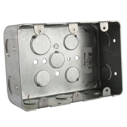 3G4D-1/2 Steel City Drawn Style Device Box, Steel, 44.3 cu-in Capacity, 3 Gangs, 3 Outlets, 5 Knockouts, 5-13/16 in L x 4 in W x 2-1/8 in H