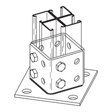 B570AZN Square Closed Post Base, 4 Channel, 45 deg Centered Offset Channel Position, 3-1/2 in H Base, For Use With 4 Channel Combination, Steel
