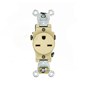 5651-I 1-Phase Heavy Duty Self-Grounding Single Straight Blade Receptacle, 250 V AC, 15 A, 2 Poles, 3 Wires, Ivory