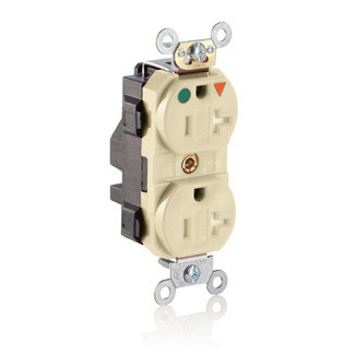 MT830-IGI Lev-Lok 1-Phase Duplex Heavy Duty Isolated Grounding Tamper Resistant Straight Blade Receptacle, 125 V AC, 20 A, 2 Poles, 3 Wires, Ivory