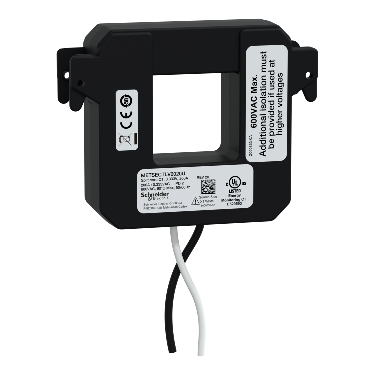 METSECTLV2020U PowerLogic Split Core Current Transformer, 50, 60 Hz, 0.333 V