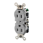 TWR15-GY Traditional Straight Blade Duplex Receptacle, 125 V AC, 15 A, 2 Poles, 3 Wires, Gray