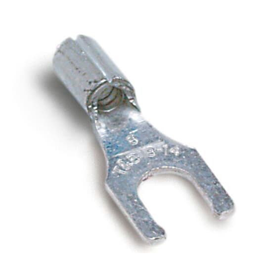 B14-8FL Sta-Kon B Series Locking Non-Insulated Fork Terminal, 18 to 14 AWG Conductor, 3/4 in L, Brazed Seam/Serrated Barrel, Copper, Metallic