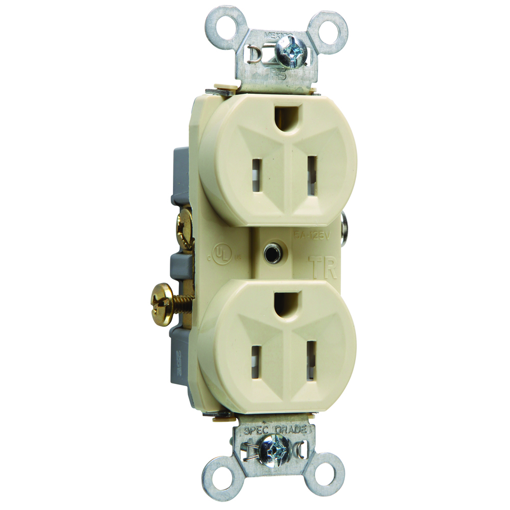 TR15I 15 Amp 125V Commercial Grade Duplex Receptacle, Ivory