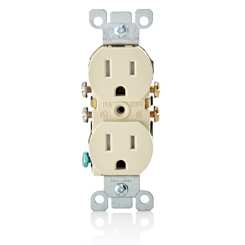 T5320-I Duplex Grounding Tamper and Weather-Resistant Straight Blade Receptacle, 125 V AC, 15 A, 2 Poles, 3 Wires, Ivory