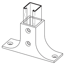 B300ZN Rectangular Closed Post Base, 1 Channel, Centered Channel Position, 4 in H Base, For Use With 3/8 in Channel, Malleable Iron