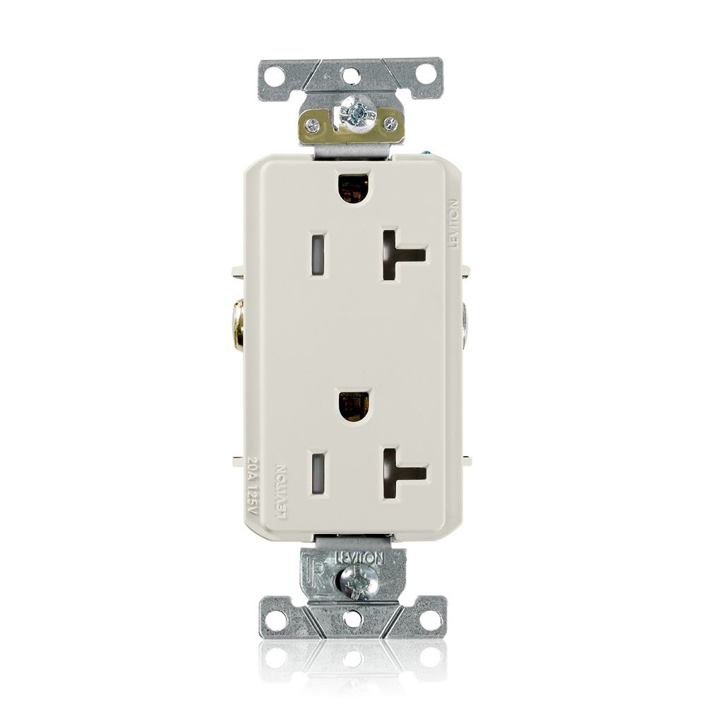 TDR20-T Decora Plus 1-Phase Duplex Heavy Duty Tamper Resistant Straight Blade Receptacle, 125 V AC, 20 A, 2 Poles, 3 Wires, Light Almond