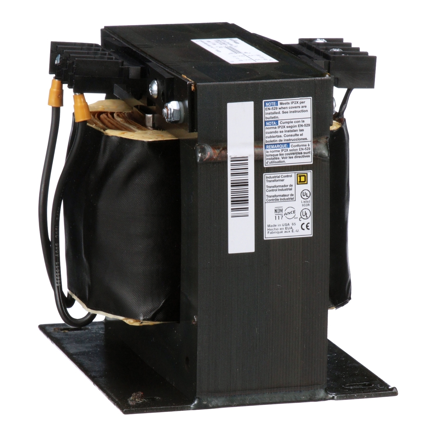 9070T1500D50 Type T Industrial Control Transformer, 240/416/480/600, 230/400/460/575, 220/380/44 V AC Primary, 99/120/130, 95/115/125, 90/110/120, 85/104/115 VAC Secondary, 1500 VA Power Rating, 50/60 Hz, 1 Phase