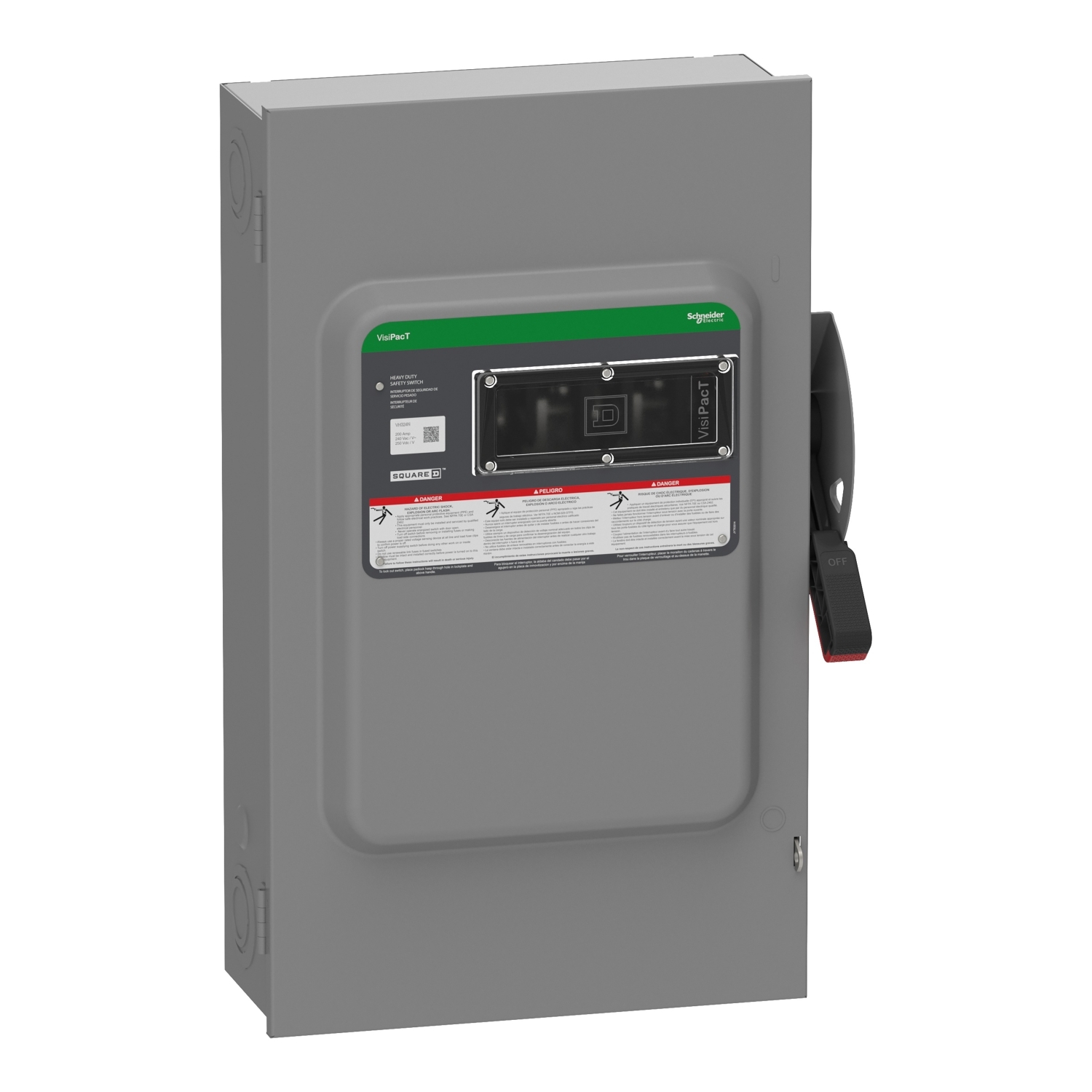 VH324N Heavy Duty Fusible Disconnect Safety Switch, 240 VAC, 250 VDC, 200 A, 15, 25, 40, 60 hp, 3 Poles