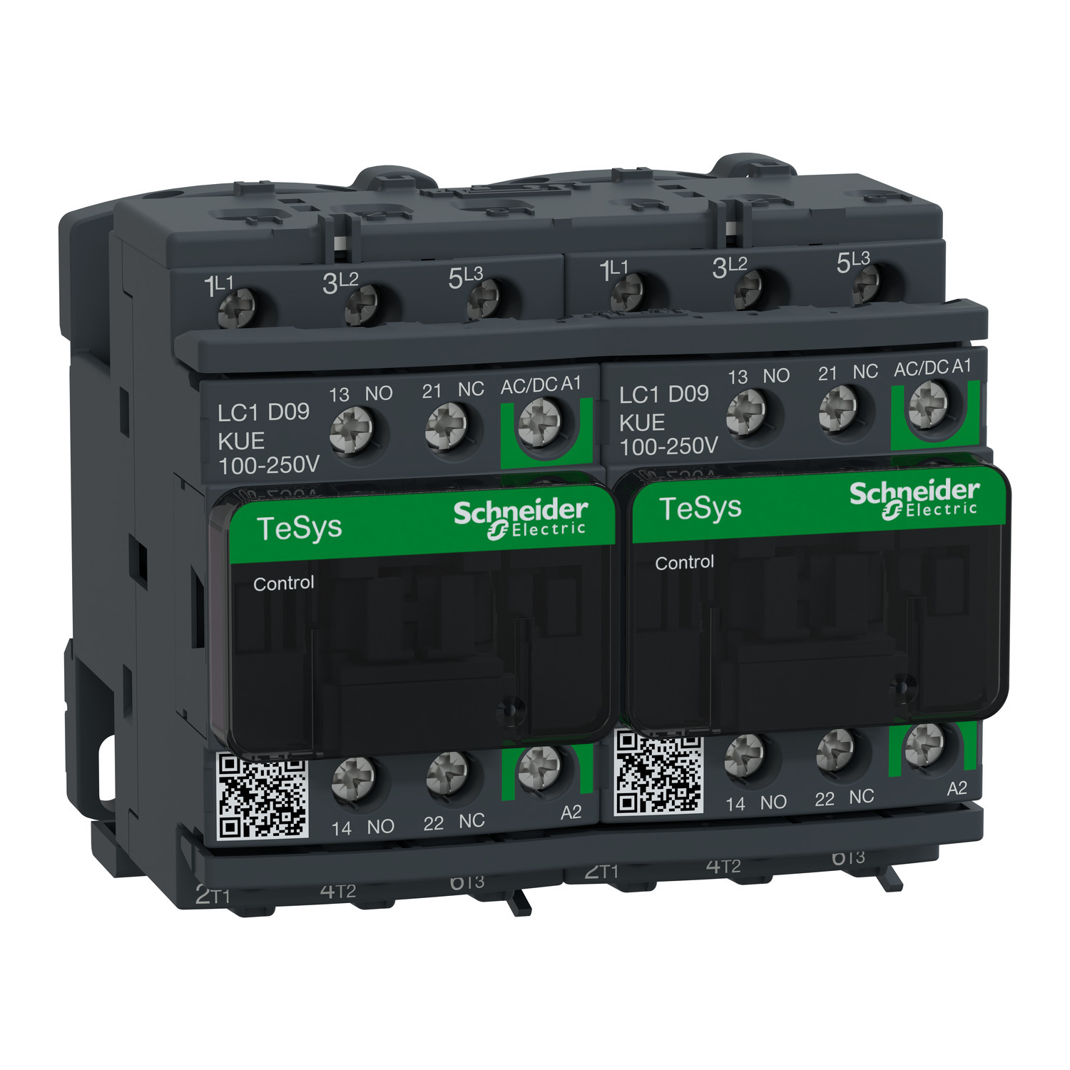 LC2D09KUE TeSys D Reversing Contactor With Front Cover, 250 V AC/DC V Coil, 9 A, 1NO-1NC/3NO Contact, 3 Poles