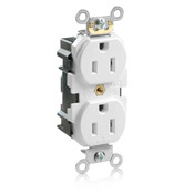 M5262-SW Lev-Lok 1-Phase Duplex Heavy Duty Straight Blade Receptacle, 125 V AC, 15 A, 2 Poles, 3 Wires, White