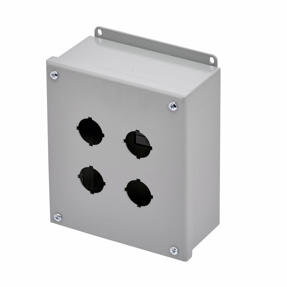 PB4 PB Series Pushbutton Enclosure With Captive Screw, 7-1/4 in L x 6-1/4 in W x 3 in D, 4 Outlets, NEMA 4X/12/13/IP65 NEMA Rating, Steel