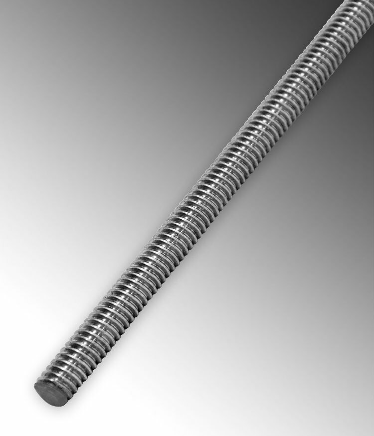 S40312TR00 Threaded Rod, 3/8-16, 12 in OAL, Stainless Steel, Polished