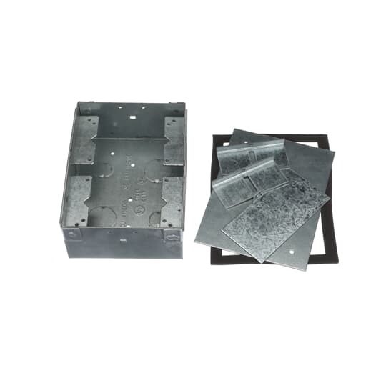 62W Steel City 60W Flush Service Floor Box, Stamped Steel, 60 cu-in Capacity, 2 Gangs, 12 Knockouts, 7-1/16 in L x 5-5/16 in W x 2-13/16 in H