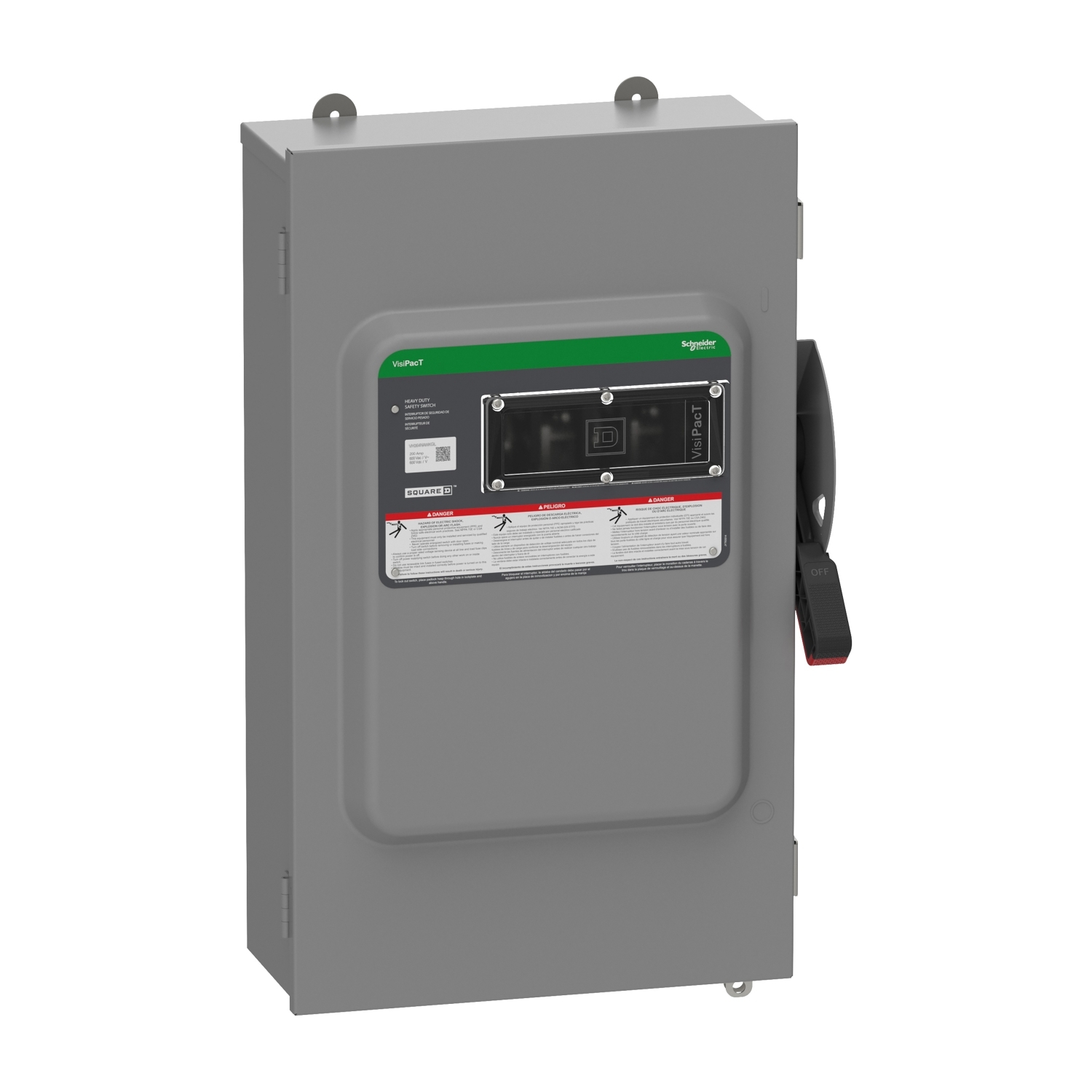 VH364NAWKGL Heavy Duty Fusible Disconnect Safety Switch, 600 V AC, 600 V DC, 200 A, 40, 50, 60, 125, 150 hp, 3 Poles