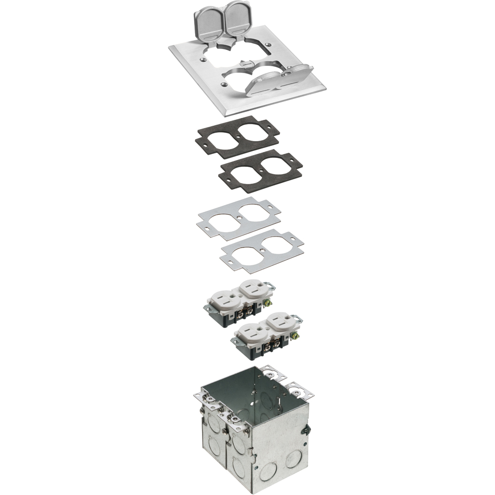 FLB5551NL Floor Box Kit, Nickel/Plastic/Steel, 2 Gangs