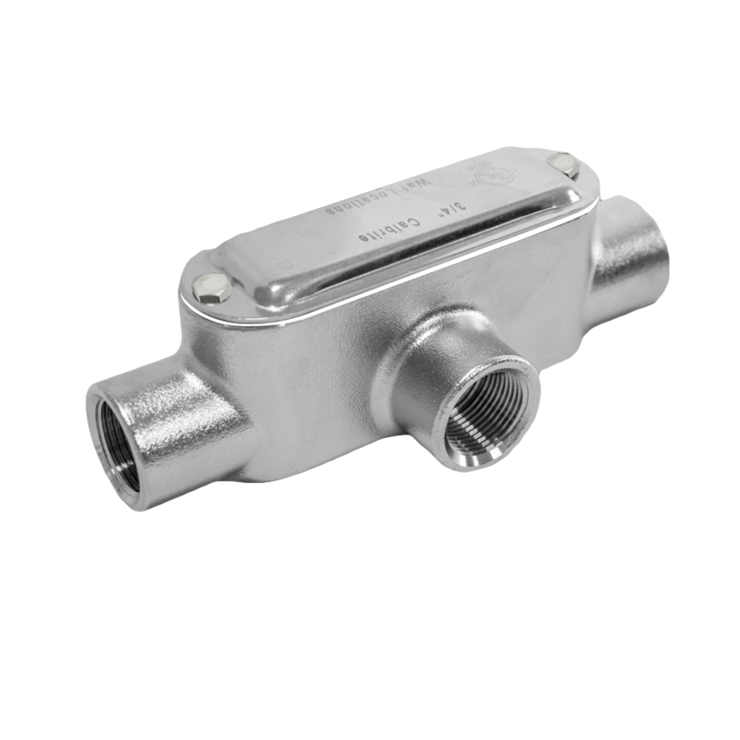 S62000TE00 Type T Conduit Body With Cover, Gasket Set, Coupling, 2 in Hub, 8, 77 cu-in, 316 Stainless Steel, #4 Polished