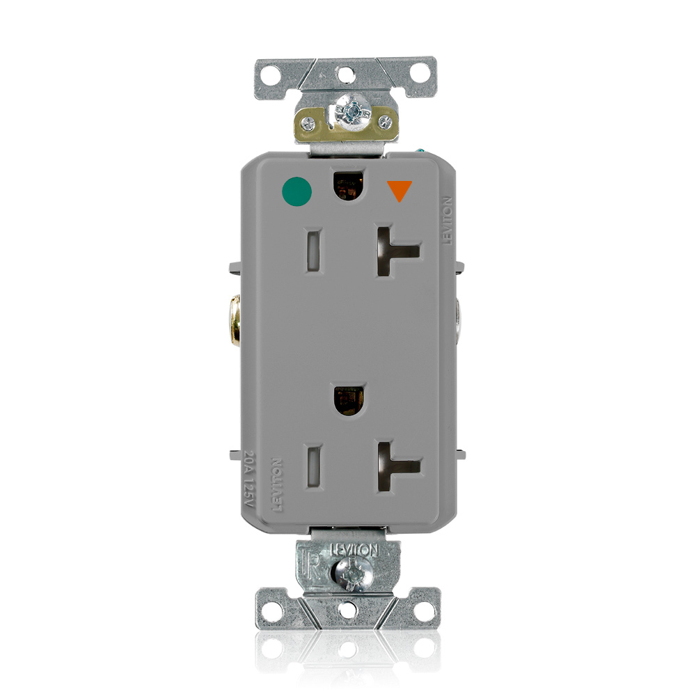 DT830-IGG Decora Plus DT830-IG Duplex Heavy Duty Isolated Self-Grounding Smooth Face Tamper-Resistant Straight Blade Receptacle, 125 V AC, 20 A, 2 Poles, 3 Wires, Gray