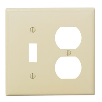 80705-I Standard Size Combination Wall Plate, 2 Gangs, 4.56 in W x 4.5 in H, Thermoplastic, Ivory