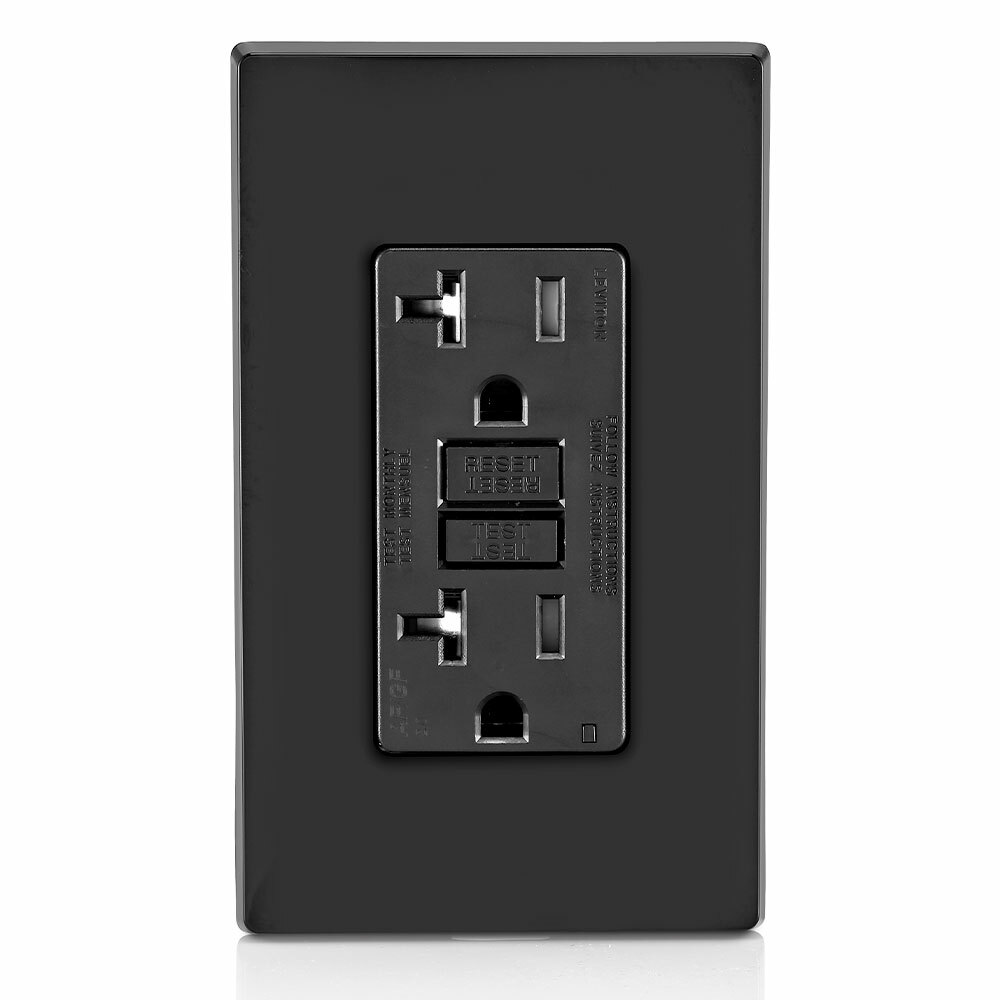 AGTR2-E Decora Dual Function Monochromatic Tamper-Resistant AFCI/GFCI Receptacle, 125 V AC, 20 A, 2 Poles, 3 Wires, Black
