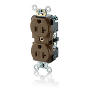 TBR20 Duplex Tamper Resistant Straight Blade Receptacle, 125 V AC, 20 A, 2 Poles, 3 Wires, Brown