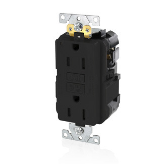 MGFN1-E SmartlockPro Slim Duplex Feed Through Self-Test GFCI Receptacle, 125 V AC, 15 A, 2 Poles, 3 Wires, Black