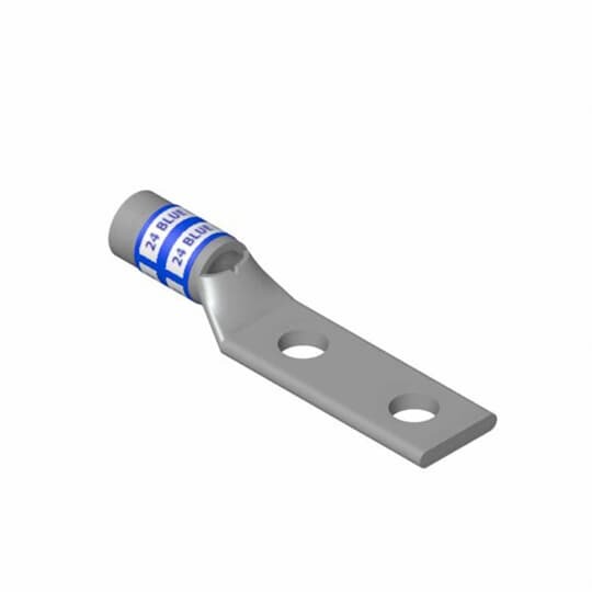 542040410 Color-Keyed 54200 2-Hole Non-Insulated Compression Lug With Peep Hole, 8 AWG Copper Conductor, Die Code: 21, 1/4 in Stud, Copper