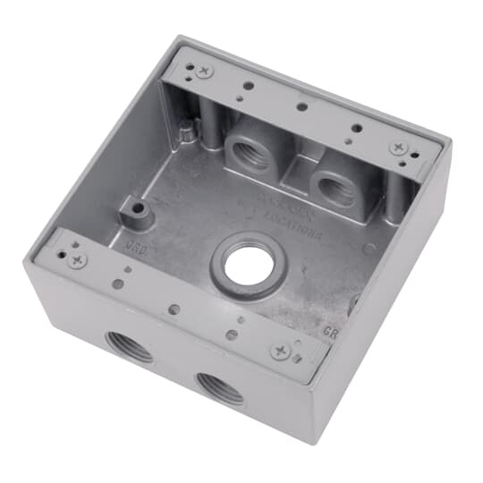 2IH5-1 Red Dot Universal Weatherproof Box, Die Cast Aluminum, 31.8 cu-in Capacity, 2 Gangs, 5 Outlets, 4-9/16 in L x 4-5/8 in W x 2-1/16 in D