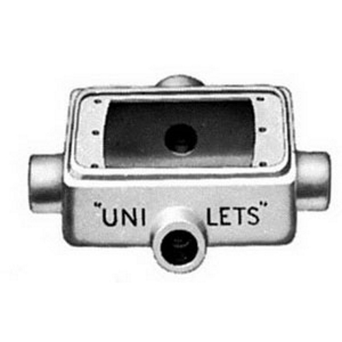 FDX175 Unilets Type FDX Deep Heavy Duty Device Box With Internal Ground Screw, Malleable Iron, 25 cu-in Capacity, 1 Gangs, 4 Outlets, 4 Knockouts, 4.56 in H x 2.81 in W x 2.69 in D
