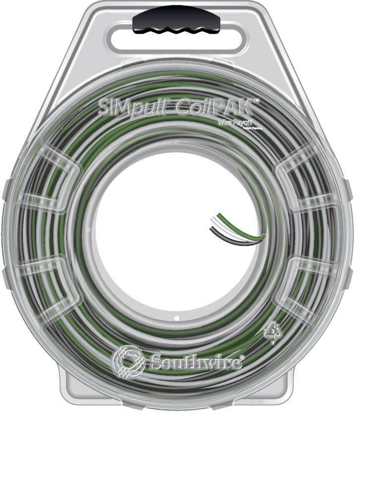 58453301 THHN Wire, 12 AWG, 3 Copper Conductors, 19 Stranded, Black/White/Green, 600 ft CoilPak