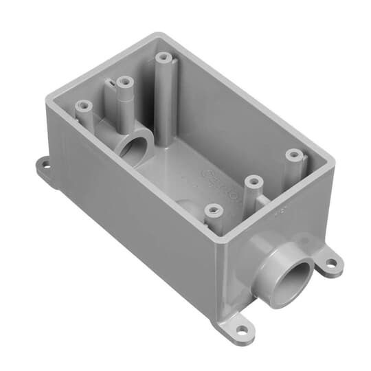 E981FFN-CAR Carlon Type FSC Non-Metallic Rigid Shallow Style Device Box, PVC, 18 cu-in Capacity, 1 Gangs, 2 Outlets, 1 Knockouts, 4.54 in L x 2.8 in W x 2.3 in D