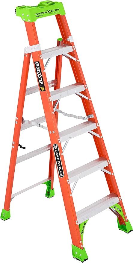 FXS1506 FXS1500 Type IA 2-in-1 Cross Step to Shelf Ladder, 6 ft H Ladder, 300 lb Load, 5 Steps, Fiberglass, A14.5
