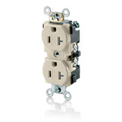 TBR20-T Duplex Tamper Resistant Straight Blade Receptacle, 125 V AC, 20 A, 2 Poles, 3 Wires, Light Almond