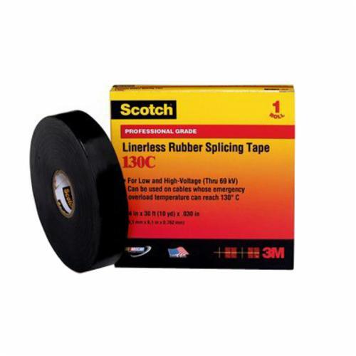 7000006090 Scotch 130C High Voltage Insulated Linerless Splicing Tape, 30 ft L 1 in W, 30 mil THK, Self-Fusing Ethylene Propylene Rubber Backing, Black
