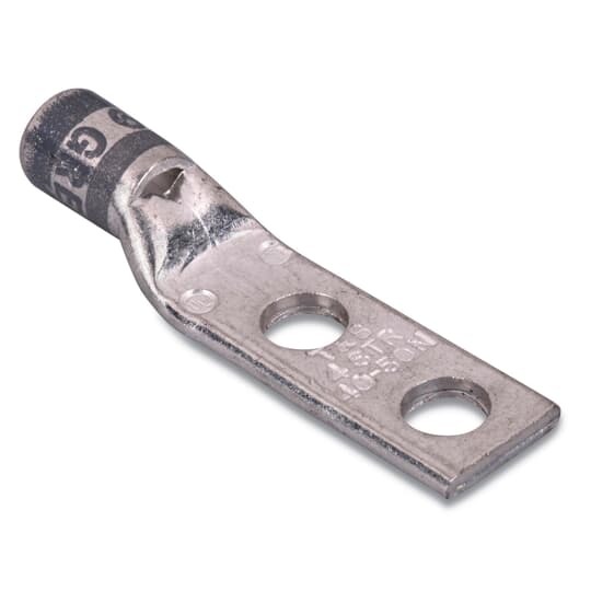 54206 Color-Keyed 54200 2-Hole Non-Insulated Compression Lug With Peep Hole, 4 AWG Copper Conductor, Die Code: 29, 1/4 in Stud, Copper