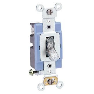 1201-PLC Illuminated ON Self-Grounding AC Quiet Toggle Switch, 120 V AC, 15 A, 1/2 hp Power Rating